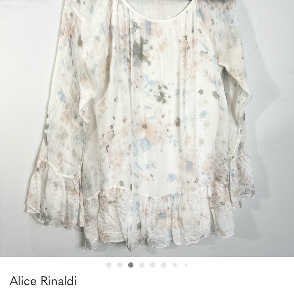 Alice Rinaldi Italy white floral silky long sleeve top, elegant flowing…